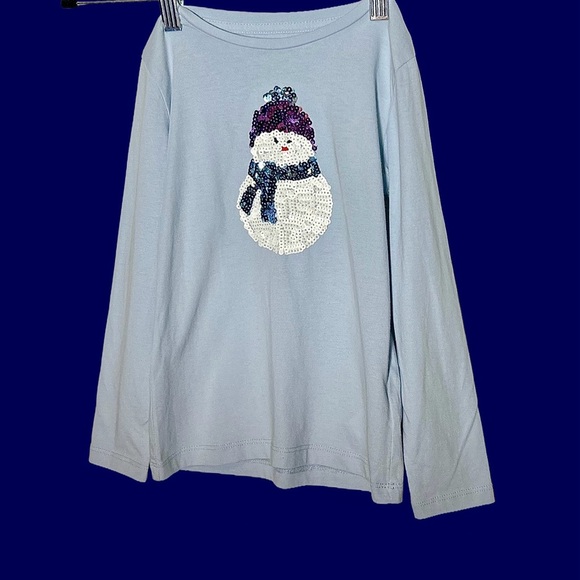 NWT J. Crew Crewcuts Long-Sleeved Blue Sequin Snowman Graphic Tee, Size XS (4-5) - Picture 3 of 9